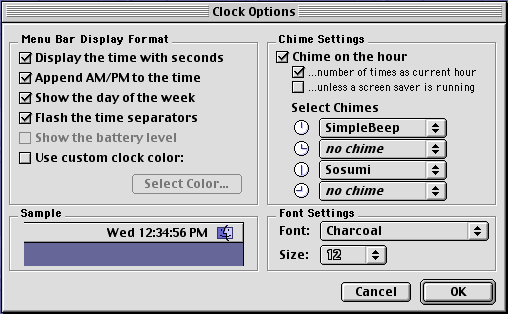Image depicting available menu bar configuration options in Mac OS versions 7.5 through 9.2.2.